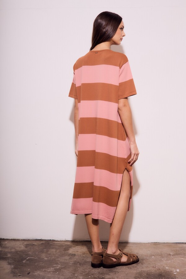 Vestido Tejido Rayado Rosa