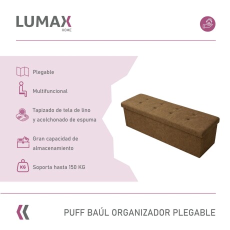 Puff Baúl Lumax Plegable 110x38 cm Organizador Living Dormitorio Marrón