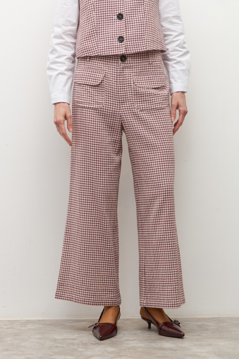 Pantalon culotte a cuadros beige