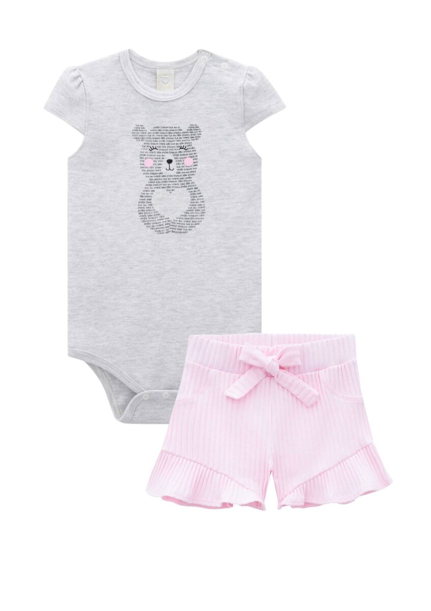 Conjunto Body y Short Osito - Gris y Rosa 