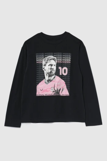 Remera Messi Manga Larga Niño True Black V2 2