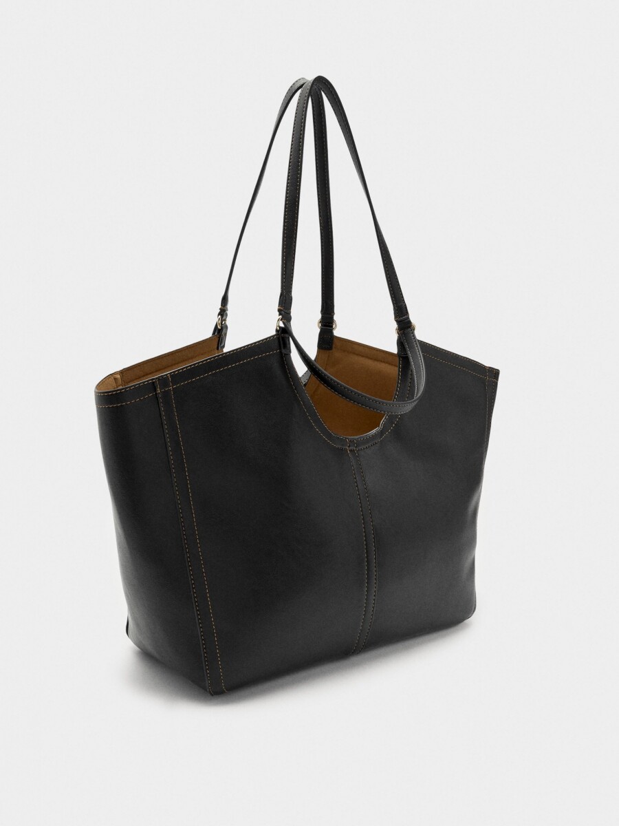 Bolso Shopper Liso Con Bolsa negro