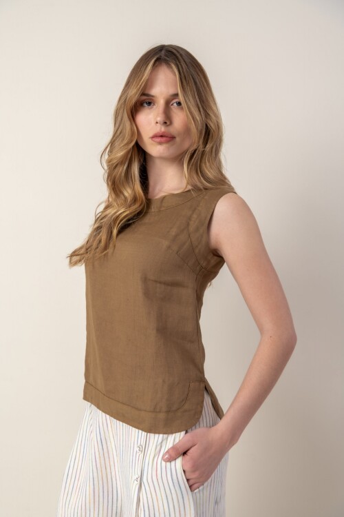 Blusa de lino Marrón
