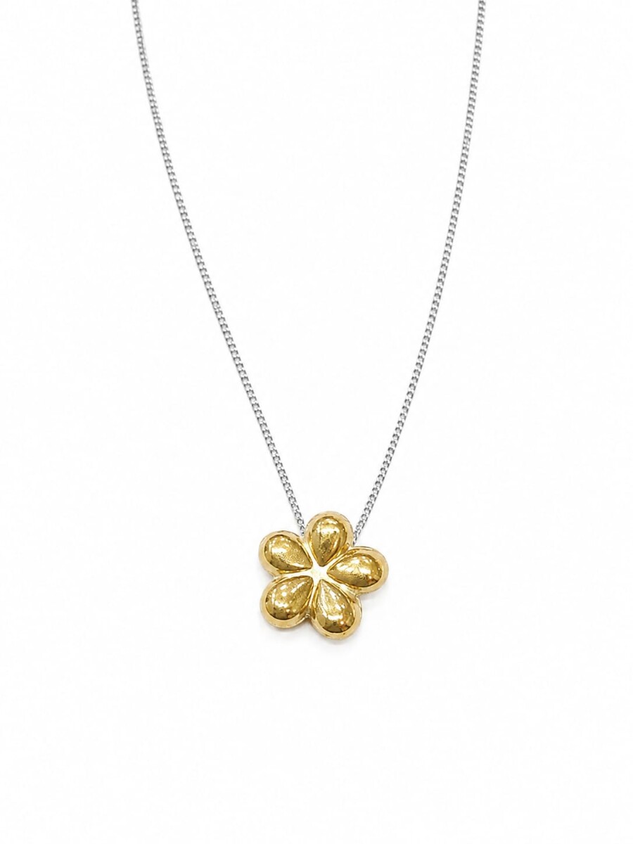 Conjunto cadena y colgante flor plata y oro 