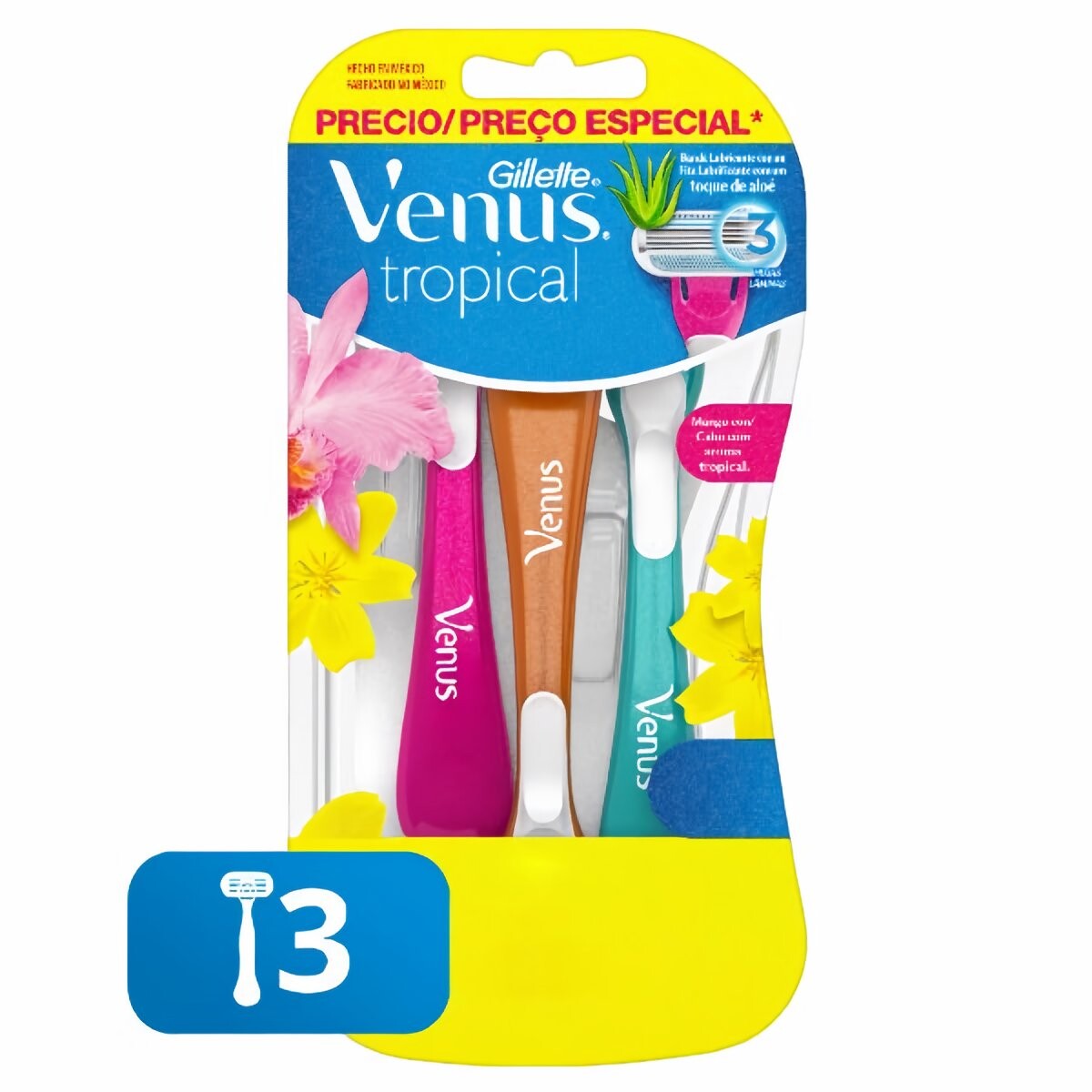 Gillette Venus Máquinas Descartables Tropical 3 Unidades – Afeitado Femenino Aromático 