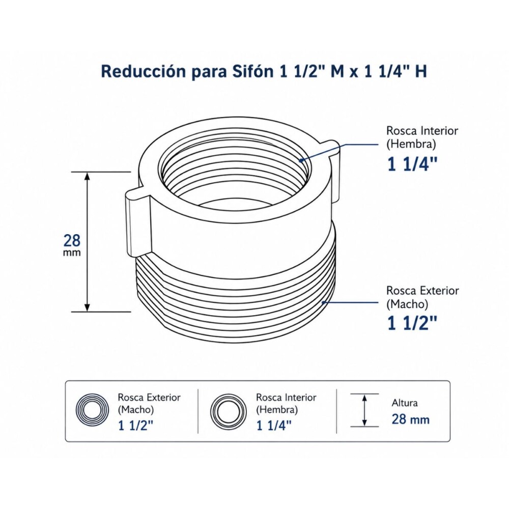 Reducción para sifón 1 1/2" M x 1 1/4" H Reducción Para Sifón 1 1/2" M X 1 1/4" H