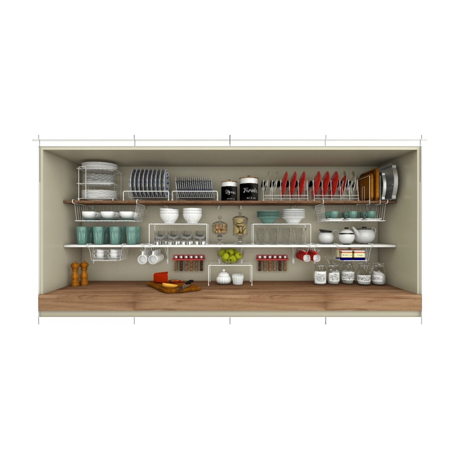 Organizador de platos, armario de cocina cuadrado de dos pisos, divisor  cuadrado de color blanco