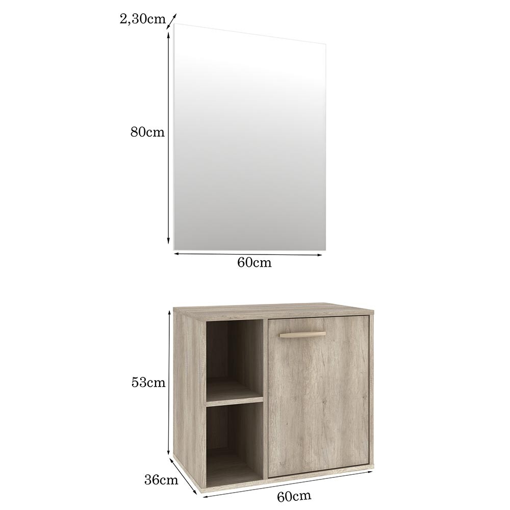 CONJUNTO MUEBLE DE BAÑO SUSPENDIDO MODELO ANNE / MUEBLE + ESPEJO + BACHA / 60 CM Conjunto Mueble De Baño Suspendido Modelo Anne / Mueble + Espejo + Bacha / 60 Cm