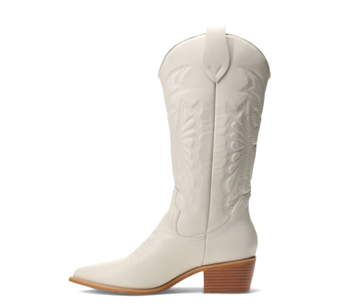 Bota EDNA tejana con diseño en la caña Offwhite