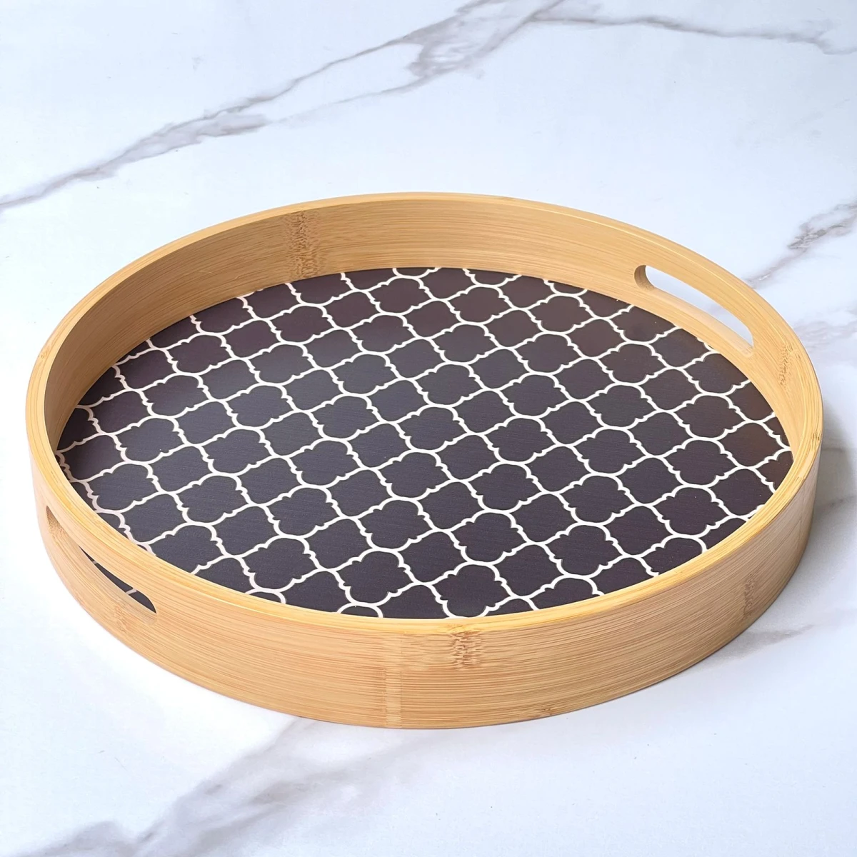 Bandeja Redonda Decorada Bambu Ø35cm x Alto 5cm 