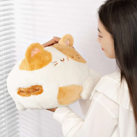 Peluche almohadon de gatito con calentador de manos Blanco
