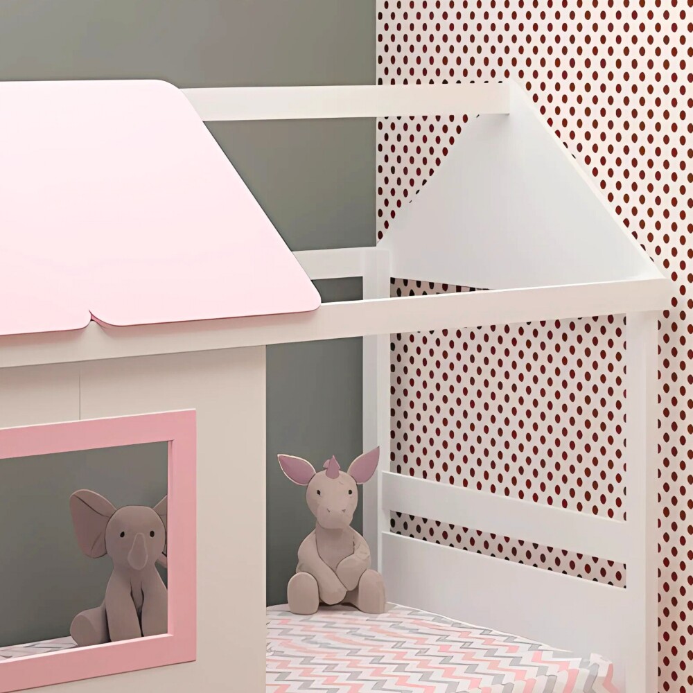 Cama Casita 1 Plaza - Tota B137 Blanco/Rosa