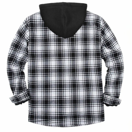 Campera Camisa Leñadora Cangurito Capucha Con Cierre Blanco