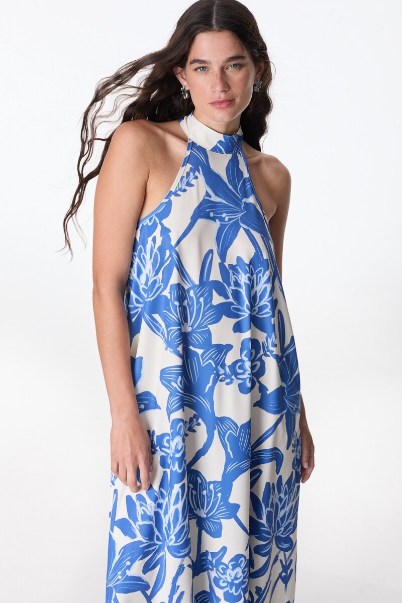 Vestido Largo Mixture - Flores Azul 