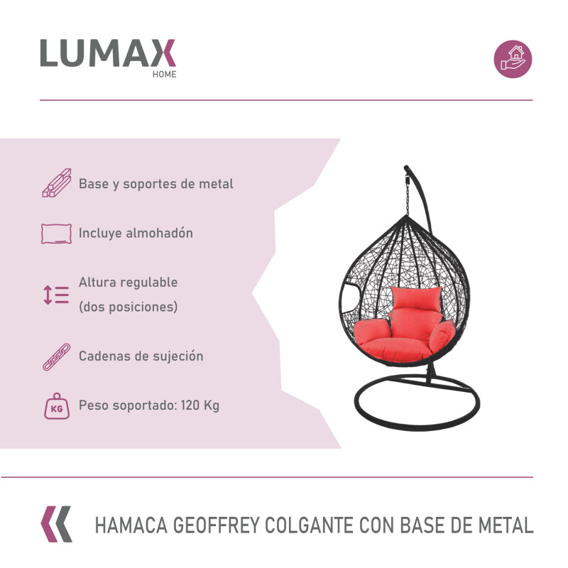 Hamaca nido colgante c/base metal y apoya pie jardín Negro/Rojo