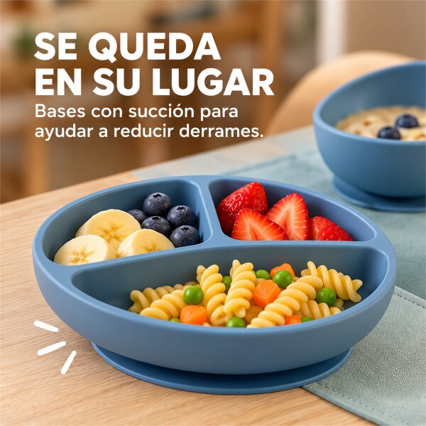 Set Alimentación Bebé Platos Silicona Libre Bpa 10 Piezas Color Celeste