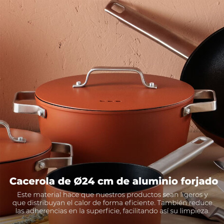 Cacerola Antiadherente Ø24Cm Aluminio Forjado c/ Tapa Agros Terracota