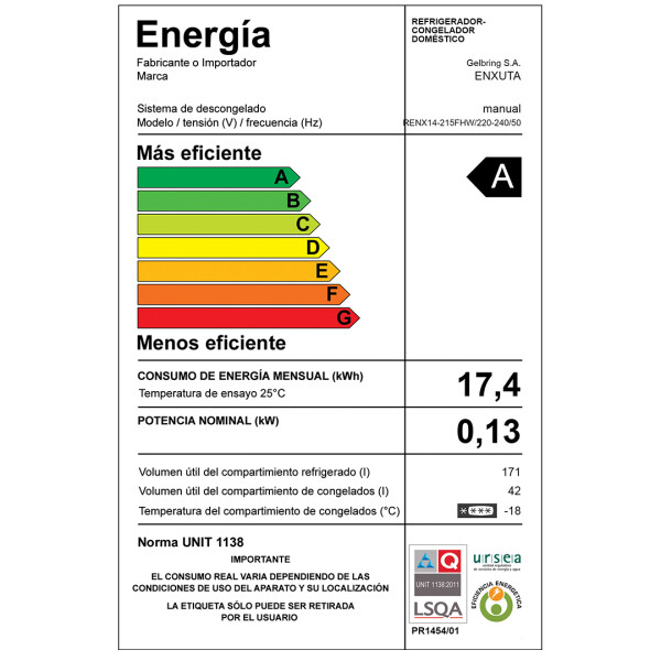 Heladera Enxuta Renx14-215fhw OLT HELADERA ENXUTA RENX14-215FHW BLANCA
