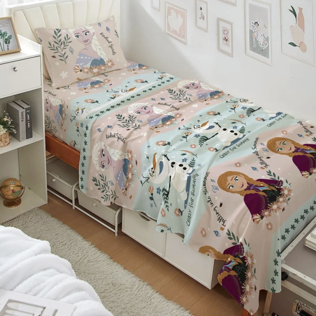 Juego de Sábanas Disney Infantil 1 plaza - Frozen Rosa/Celeste 