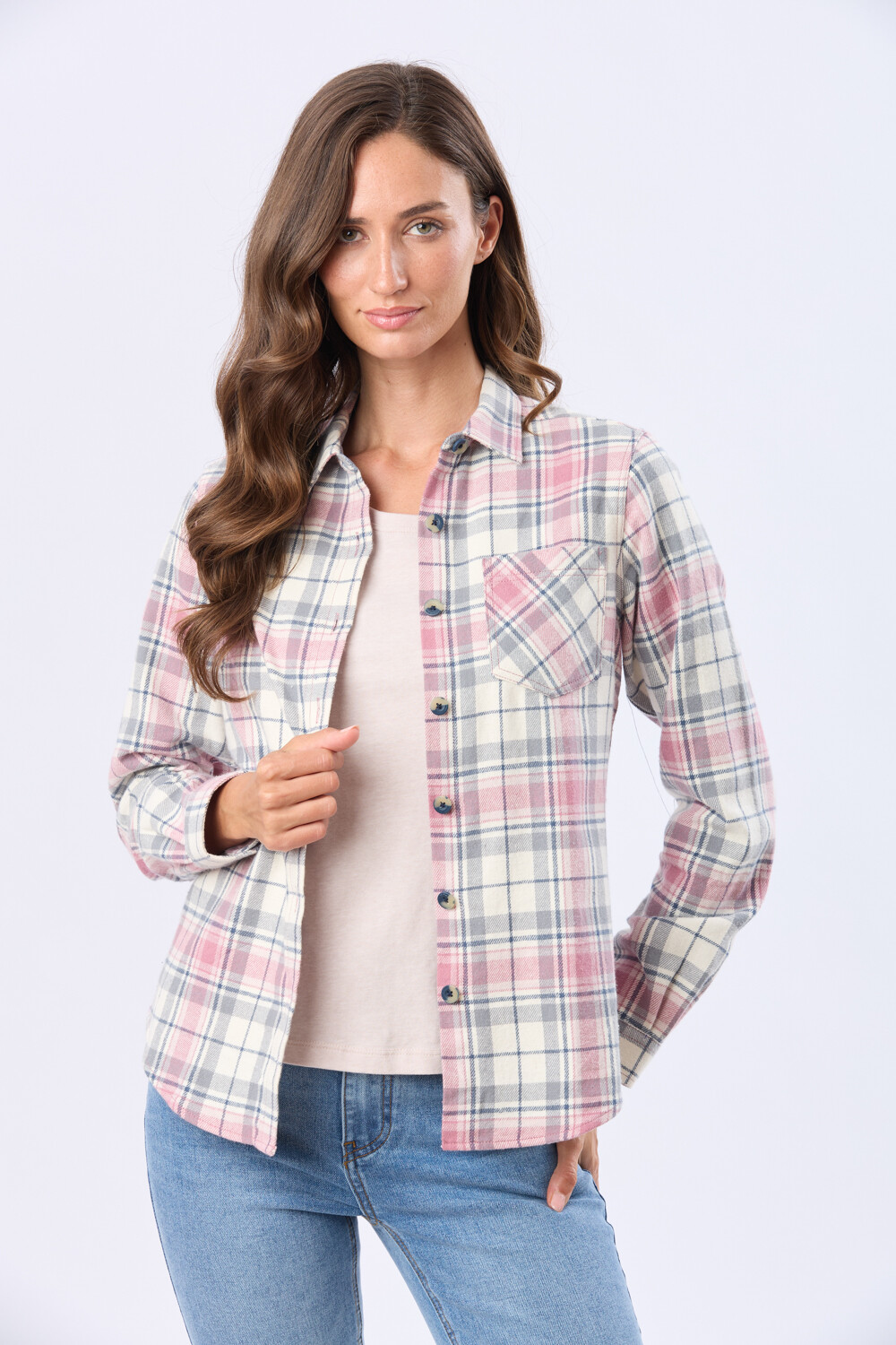 CAMISA VIYELA CUADROS Beige