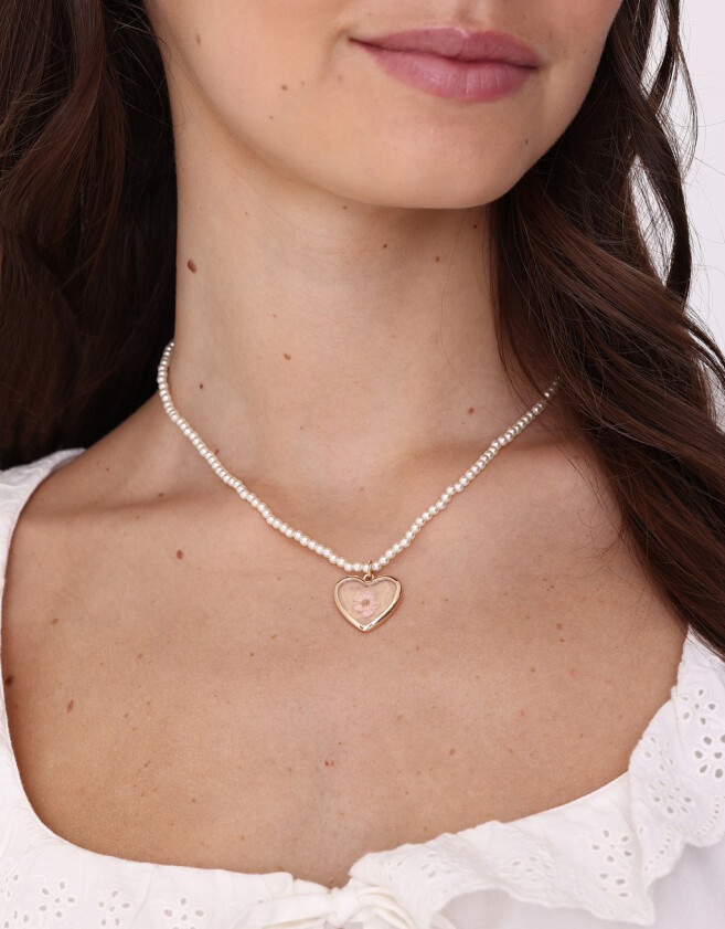 Collares Cortos Con flores Collar Corto De Perlas Con Dije - Dorado
