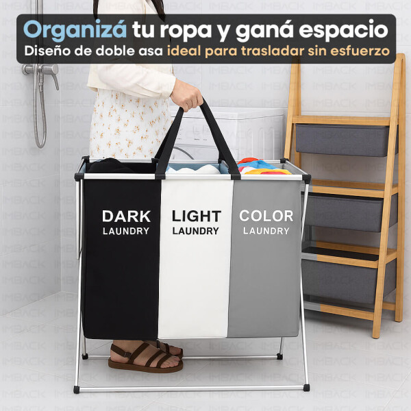 Canasto Organizador de Ropa Sucia IMBACK IBK-HMJ065-MIX | 3 Compartimentos Dark/Light/Color, Plegable y Resistente Canasto Organizador de Ropa Sucia IMBACK IBK-HMJ065-MIX | 3 Compartimentos Dark/Light/Color, Plegable y Resistente