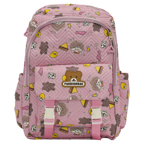 Mochila Infantil Escolar p/ Laptop Varios Bolsillos y Cierre Rosa