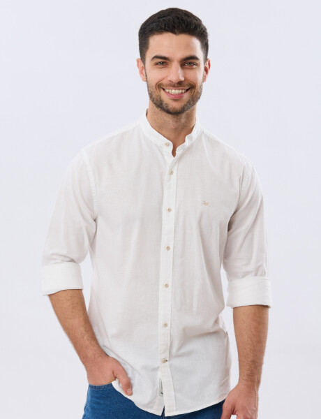 CAMISA LISA DE LINO CUELLO MAO Blanco