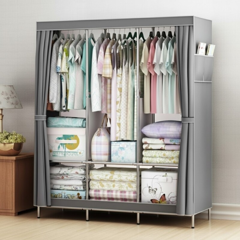 Ropero desmontable de tela 130 x 45 x 165 cm GRIS