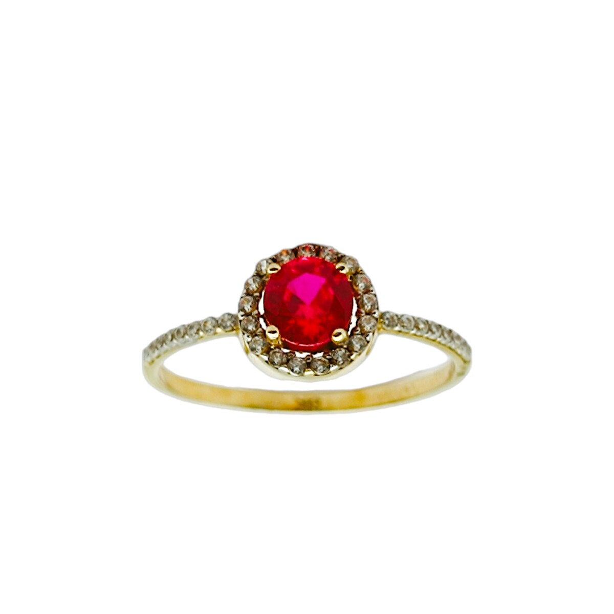 Anillo Halo-Oro Bajo-Piedra Rubí y Zirconias-AN8143 - conpiedra 