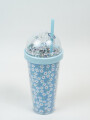 Vaso Con Tapa + Sorbito Glitter Azul