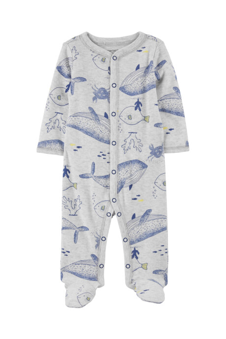 Pijama de algodón con pie prendido con botone, diseño ballenass Sin color