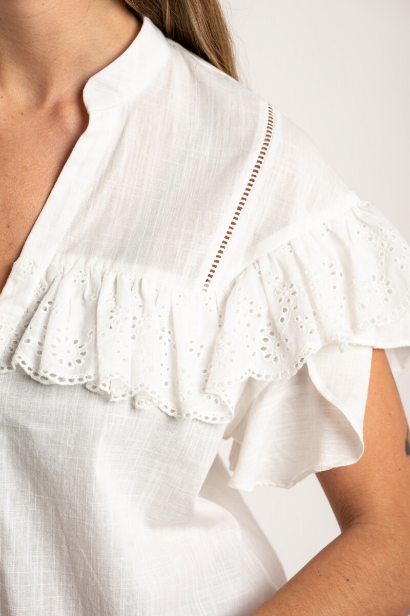 Blusa Volados Algodón Nacar