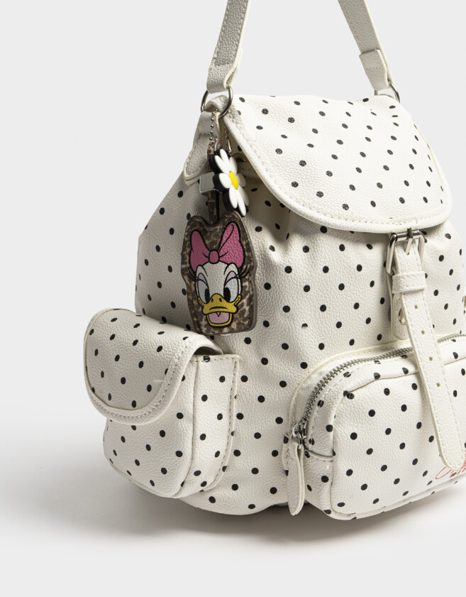 Mochilas Urbanas Mochila De Cuerina Minnie Lunares Con Llavero - Estampado Lunares