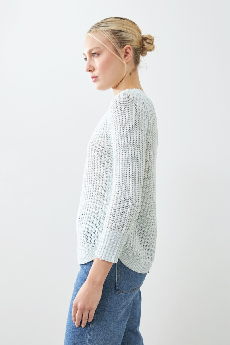 Sweater cinta con ruedo curvo verde agua