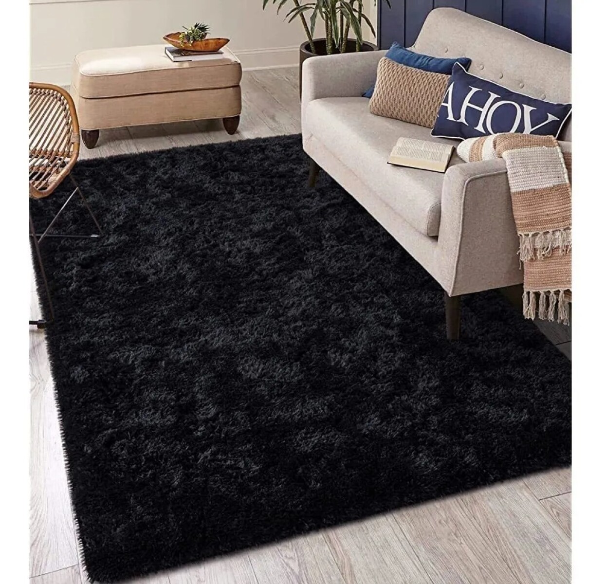 Alfombra Tapete Shaggy Peluda 100 X 150cm Pelo Alto - Negro 