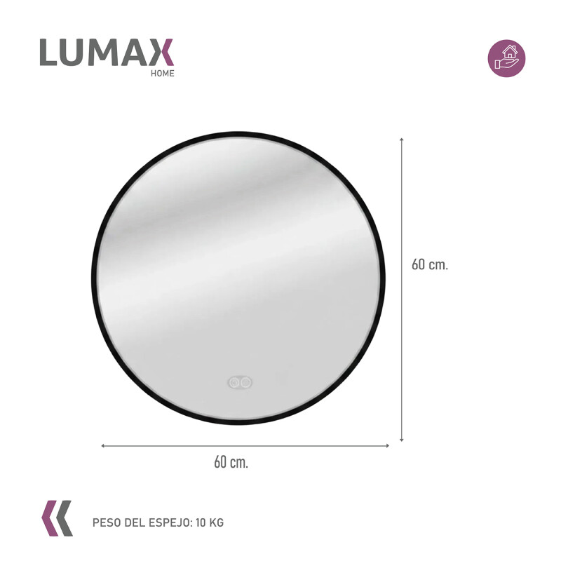 Espejo Lumax Doddy marco redondo con desempañador y luz 60cm Negro