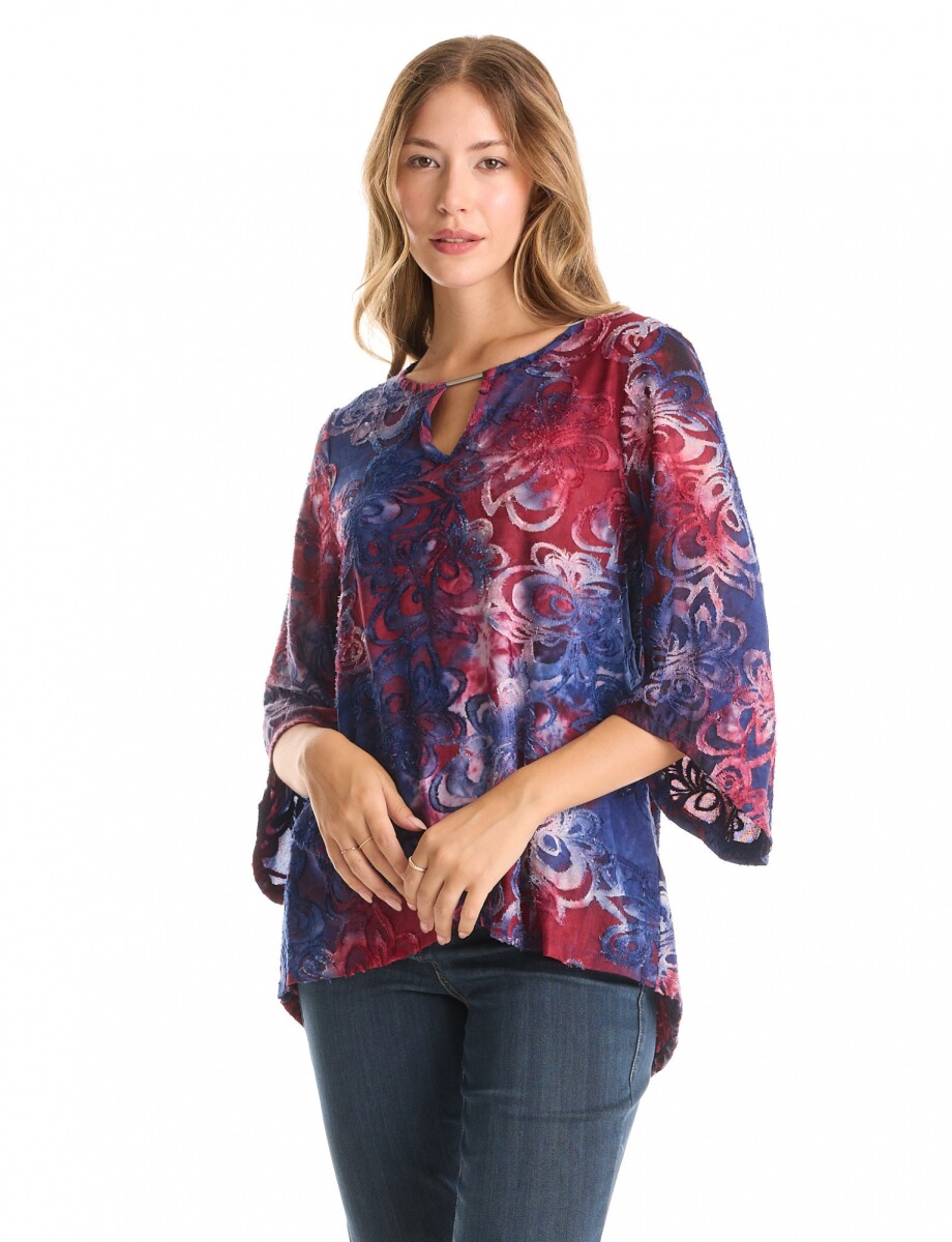 Blusa Keyhole Det Me - Multi/azul 