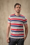 Remera Casual. Rayas Rojas y Azules.