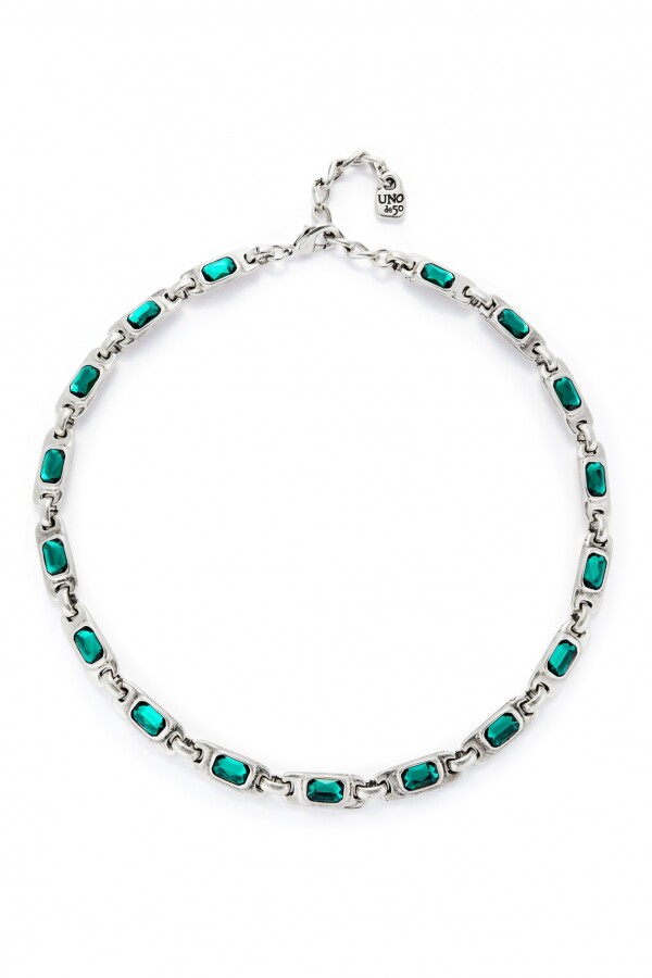 COLLAR BAÑADO EN PLATA DE LEY CON CRISTALES VERDES Colgante