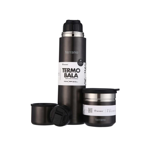 Kit Termo Acero Bala Metalizado 750Ml + Mate Folkie Negro Metalizado