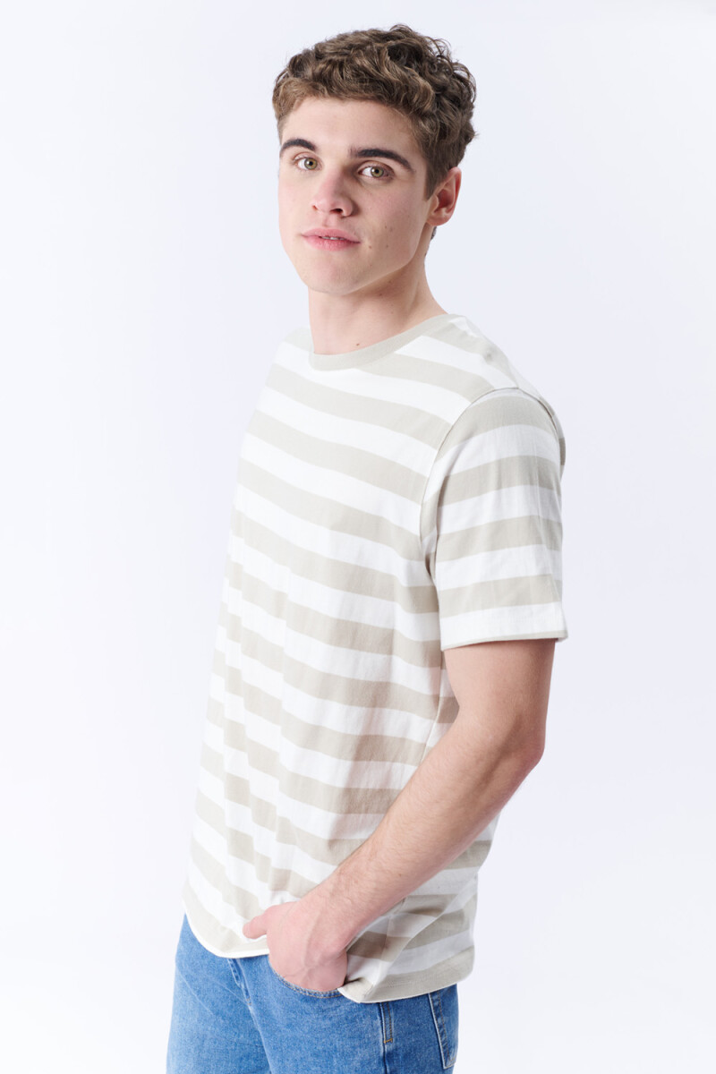 Remera Rayada Blanco Y Beige