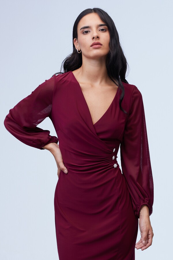 Vestido Escote V Cruzado BORDEAUX
