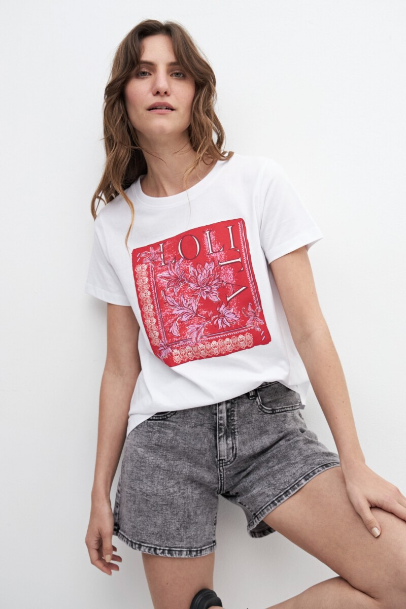 Remera con estampa floral blanco