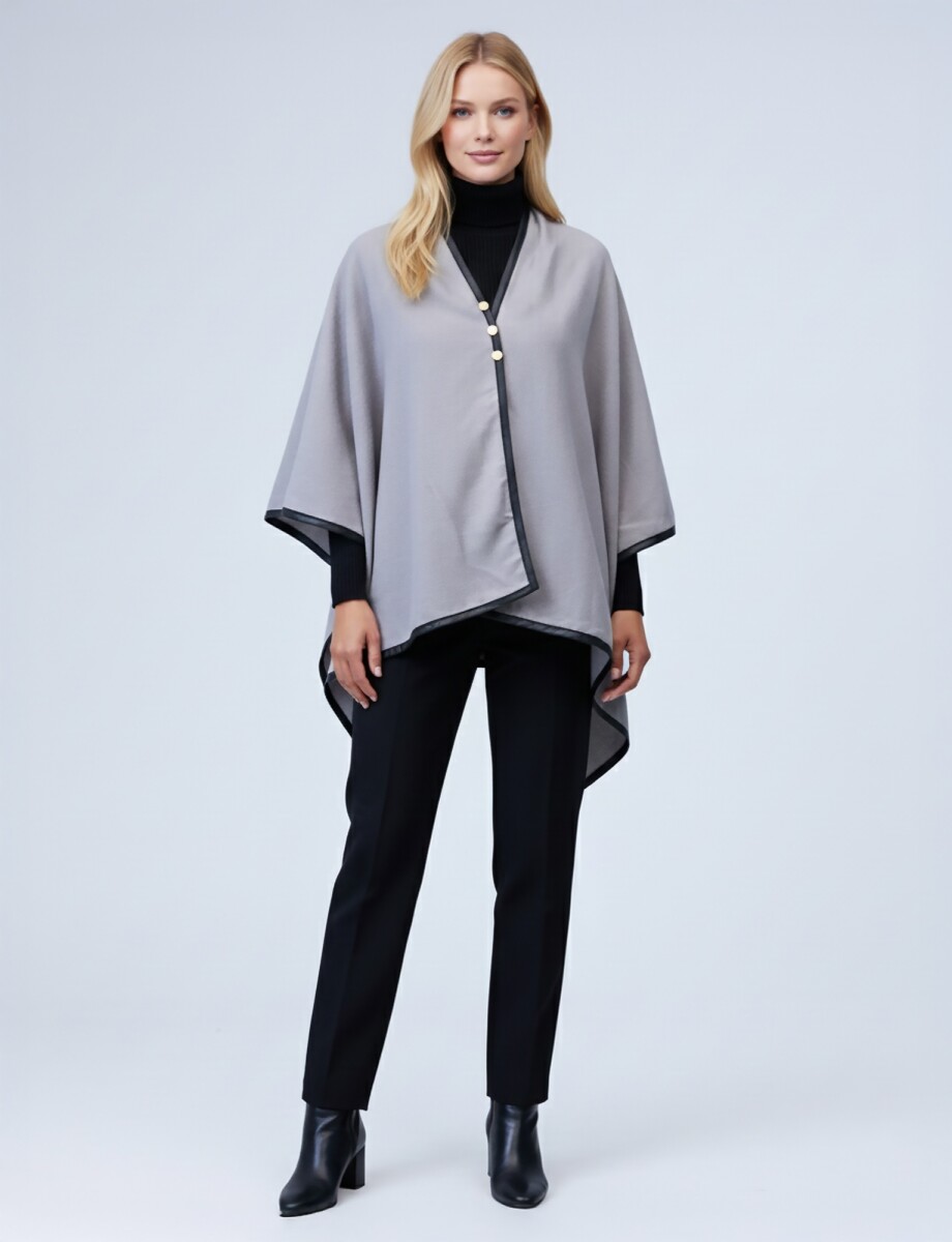 Ruana Botones Ribete - Gris 