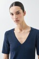Remera lurex escote V azul marino