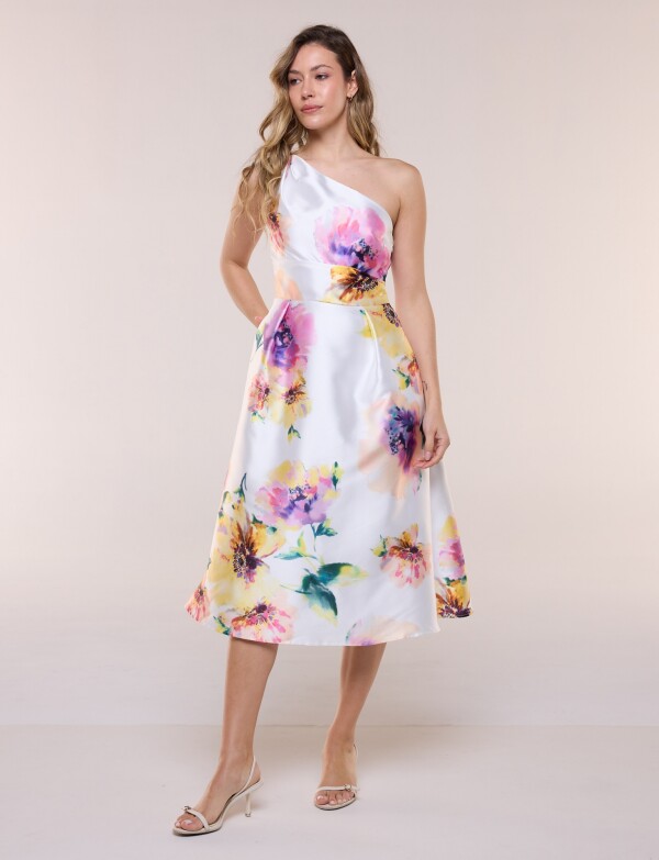 Vestido Flores & Un Hombro BLANCO/MULTI