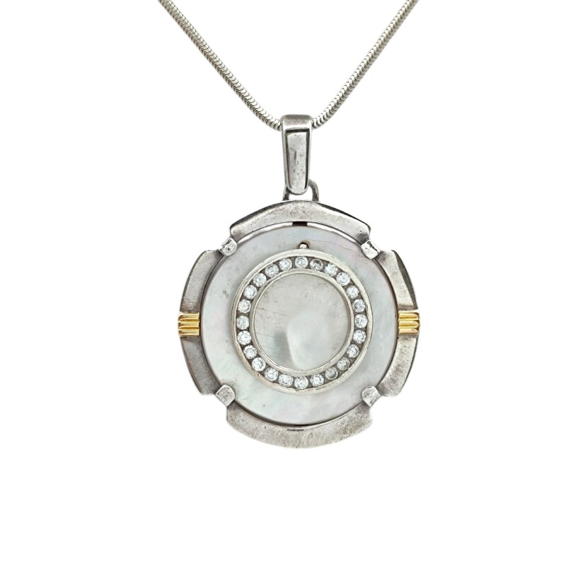 Dije Medalla Doble círculo-Plata y Oro-Nácar y Zirconia-CP5169 sinpiedra
