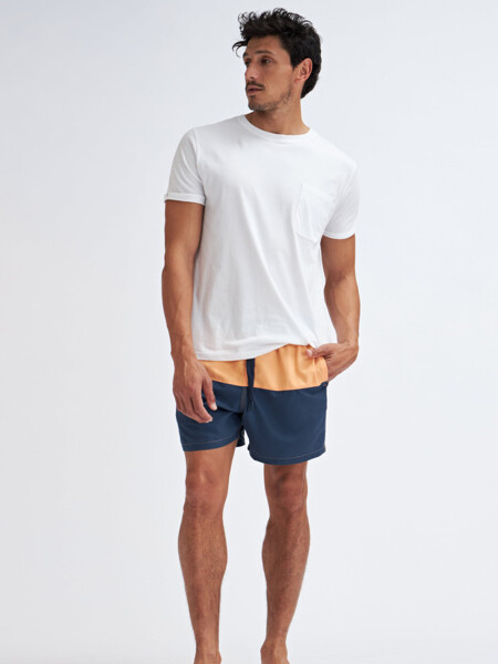 Short de baño Bloques -azul Y Naranja