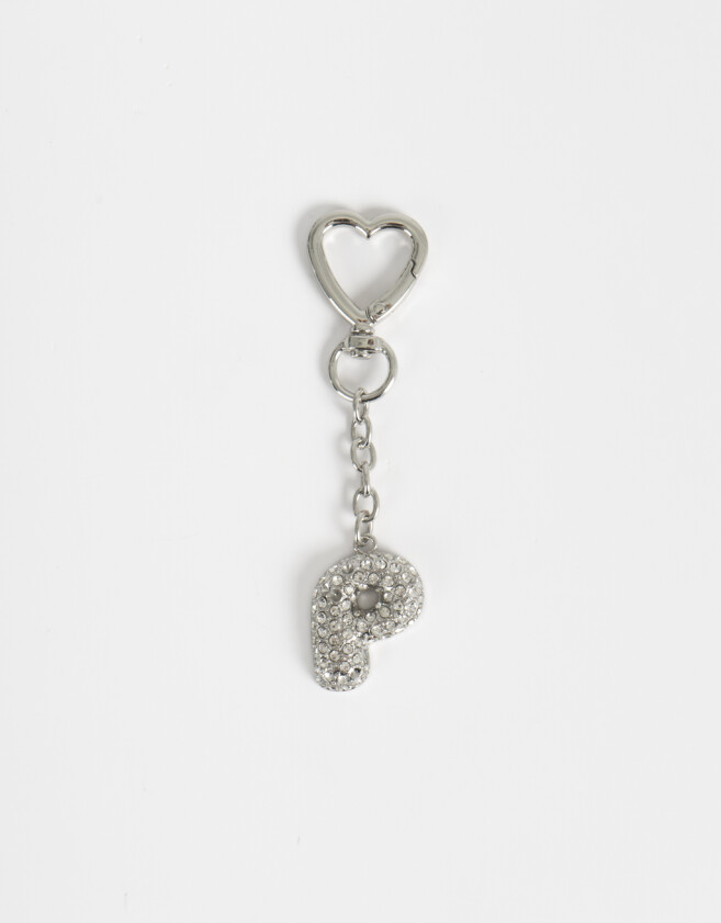 Llavero Glitter Llavero Y Charm Dije Letra "p" Strass - Plateado